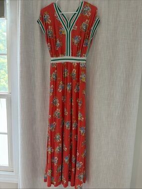 Matilda Jane Red Floral Maxi with Green-Trim V-Neck
